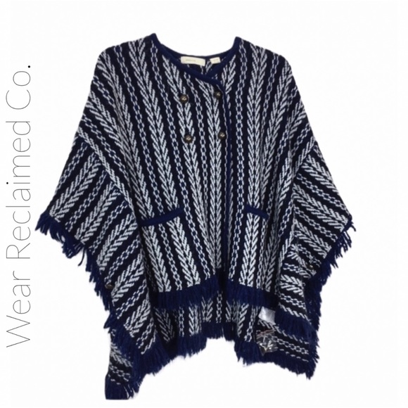 🆕 Anthropologie Sleeping On Snow Blue Poncho Coat - Picture 2 of 8